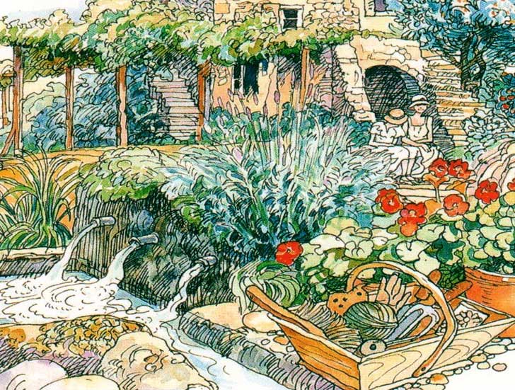 The lovely jacket artwork by Brian Sanders of the garden at Fort France, 'The Domaine'